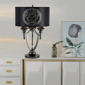 Contemporary Retro Fabric Iron Marble Cylinder 3-Light Table Lamp For Study