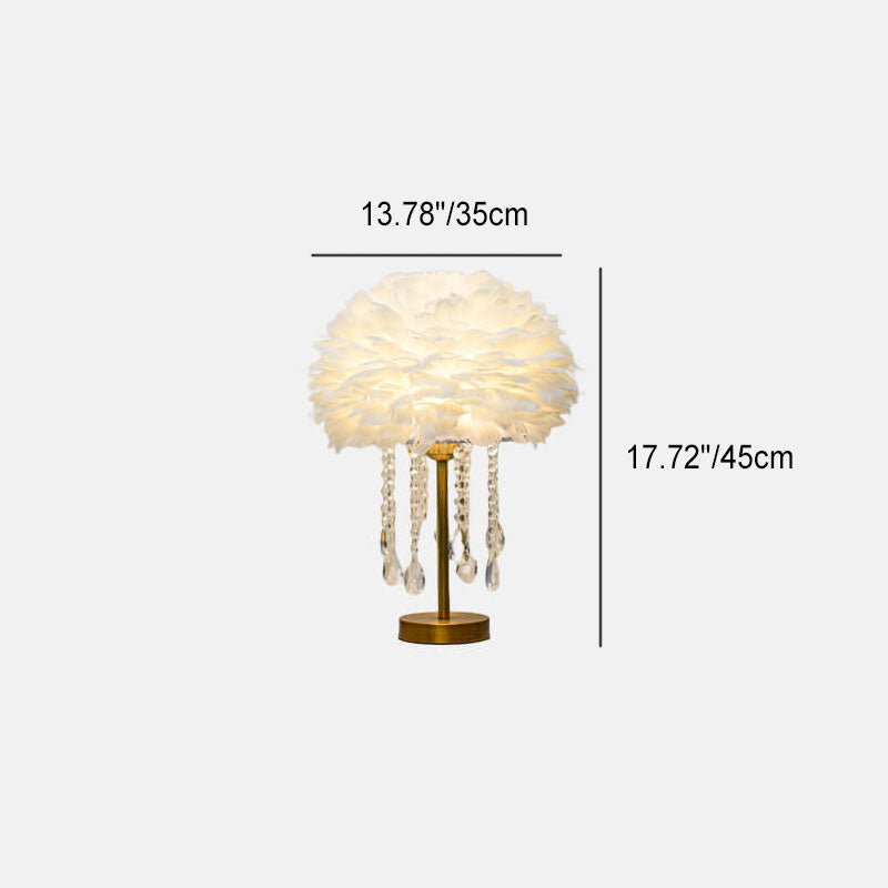 Modern Minimalist Feather Round Crystal Beads 1-Light Table Lamp For Bedroom