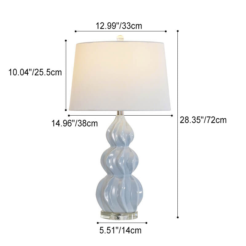 Contemporary Creative Striped Gourd Ceramic Fabric 1-Light Table Lamp for Bedroom