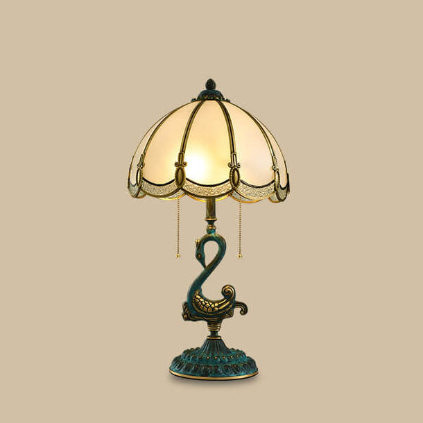 Traditional European Stained Glass Swan Base Copper 2-Light Table Lamp for Bedroom Home Office