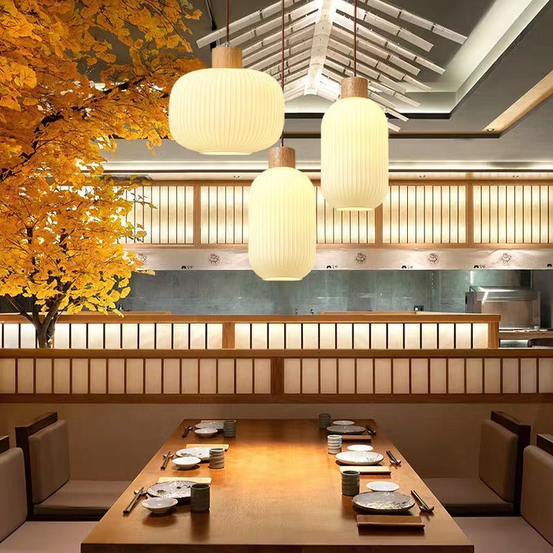Japanese Wood & Glass Jar Chandelier