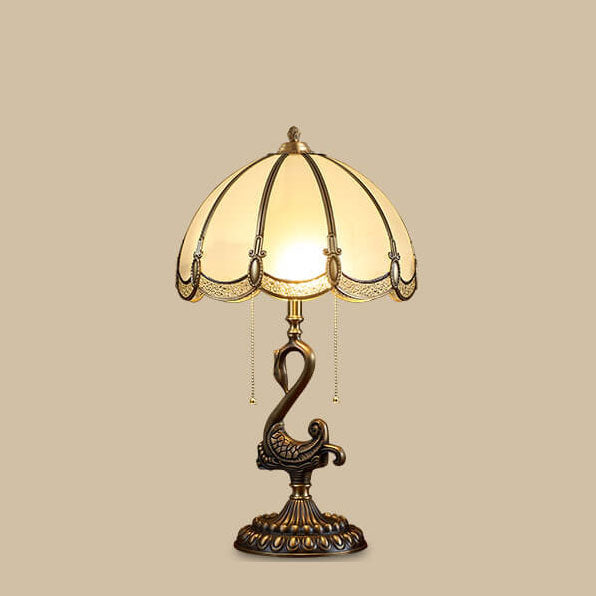 Traditional European Stained Glass Swan Base Copper 2-Light Table Lamp for Bedroom Home Office