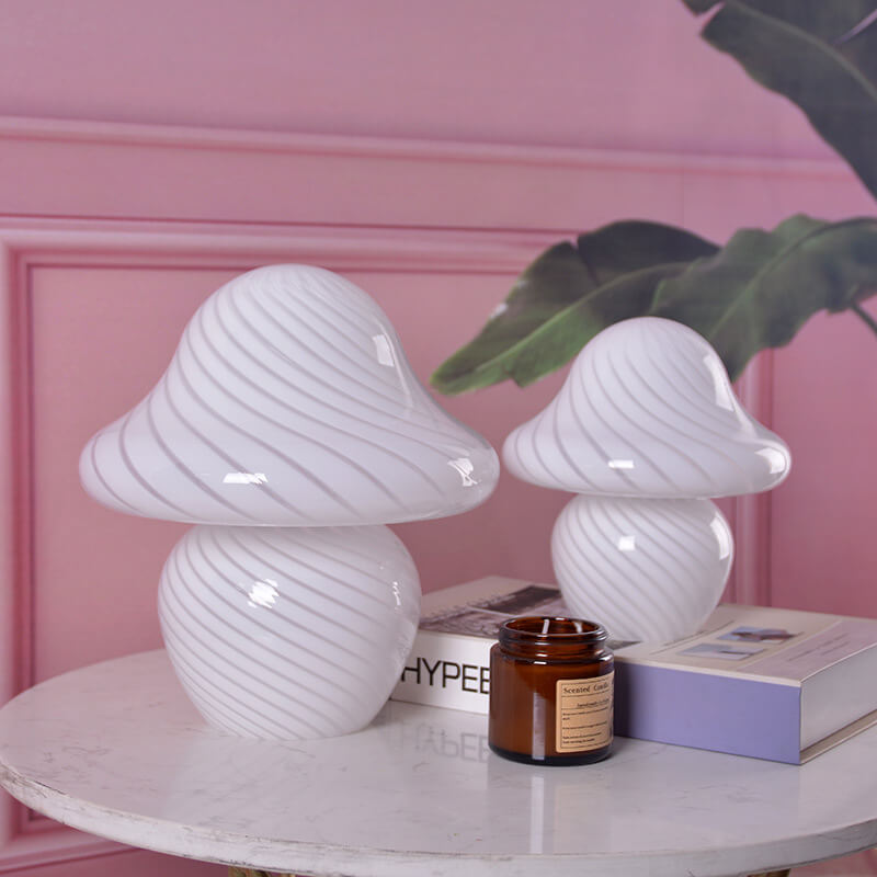 Modern Decorative Mushroom Striped Glass 1-Light Table Lamp