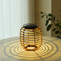 Solar Outdoor Rattan Weaving Cylinder Waterproof LED Garden Table Lamp