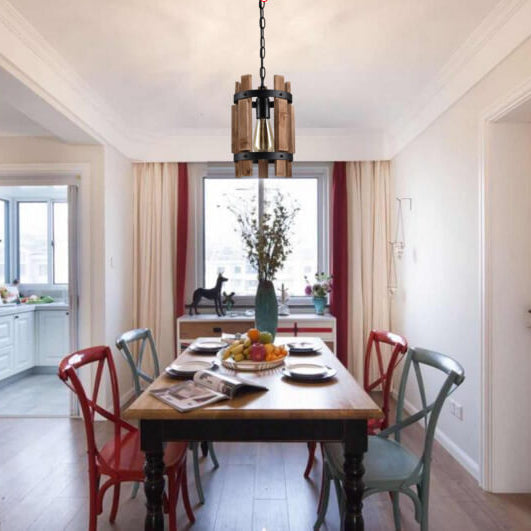 Rustic Wooden Round 1-Light Pendant Light