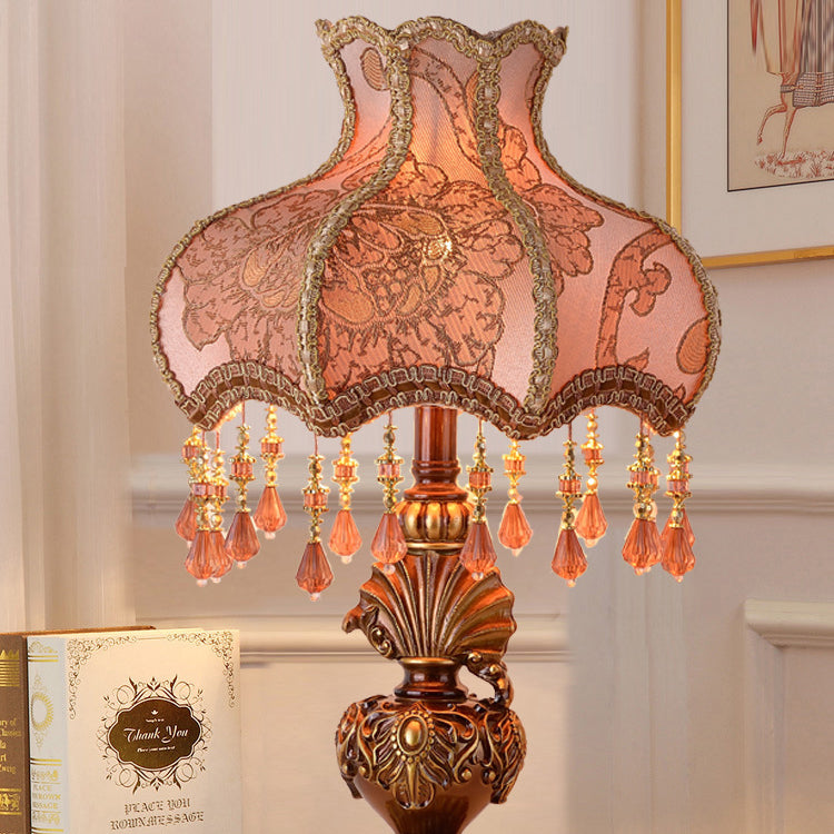 Traditional European Resin Polyester Fabric 1-Light Table Lamp For Bedroom