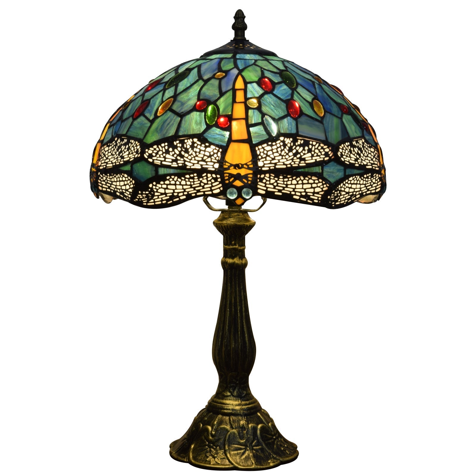 Traditional Tiffany Dragonfly Stained Glass 1-Light Table Lamp For Study