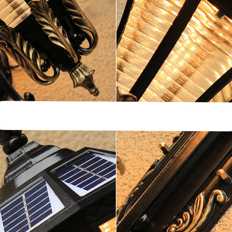 European Solar Hexagonal Lantern Outdoor Waterproof Patio LED Wall Sconce Lamp