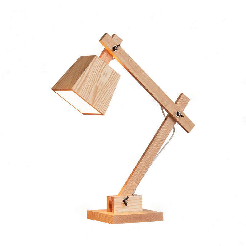 Traditional Japanese Solid Wood Trapezoidal Adjustable 1-Light Table Lamp For Study