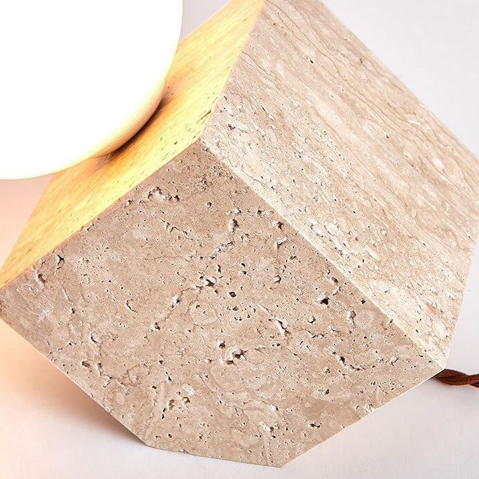 Japanese Nostalgic Yellow Travertine Inclined Cube 1-Light Table Lamp