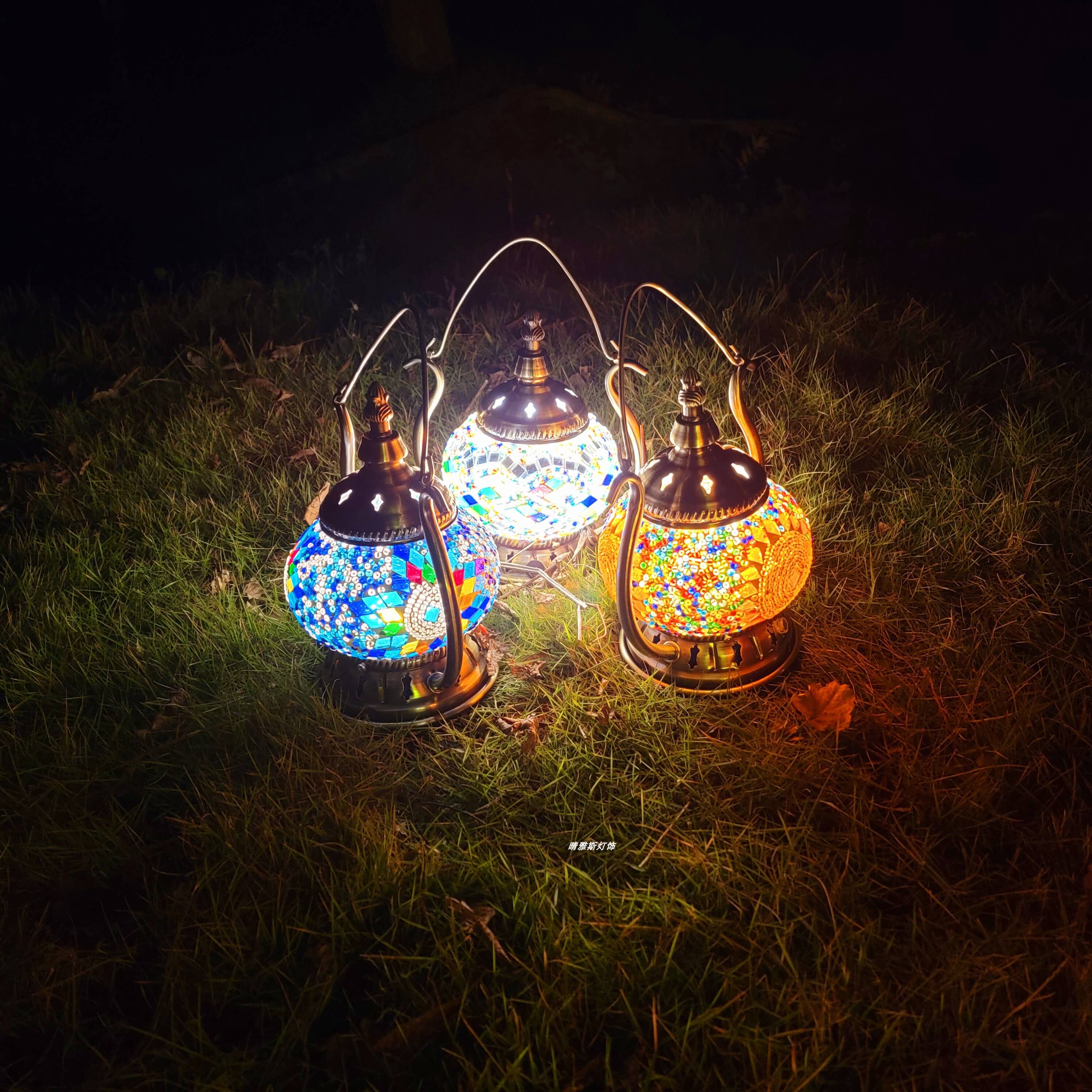 Moroccan Stained Glass Round Pot USB Rechargeable LED Portable Table Lamp
