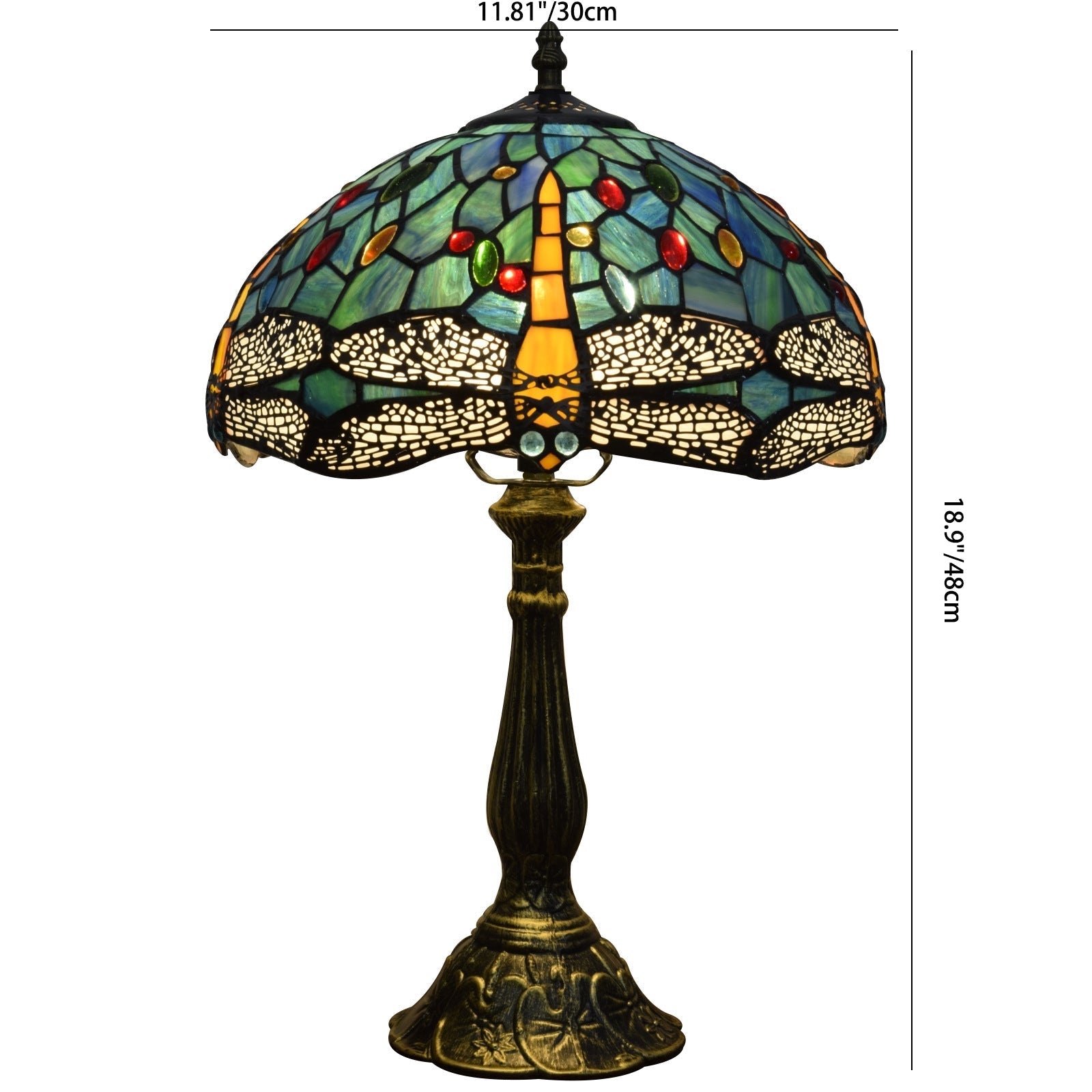 Traditional Tiffany Dragonfly Stained Glass 1-Light Table Lamp For Study