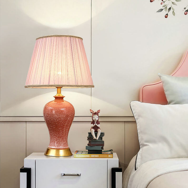Traditional Chinese Fabric Shade Ceramic Vase Base 1-Light Table Lamp For Home Office