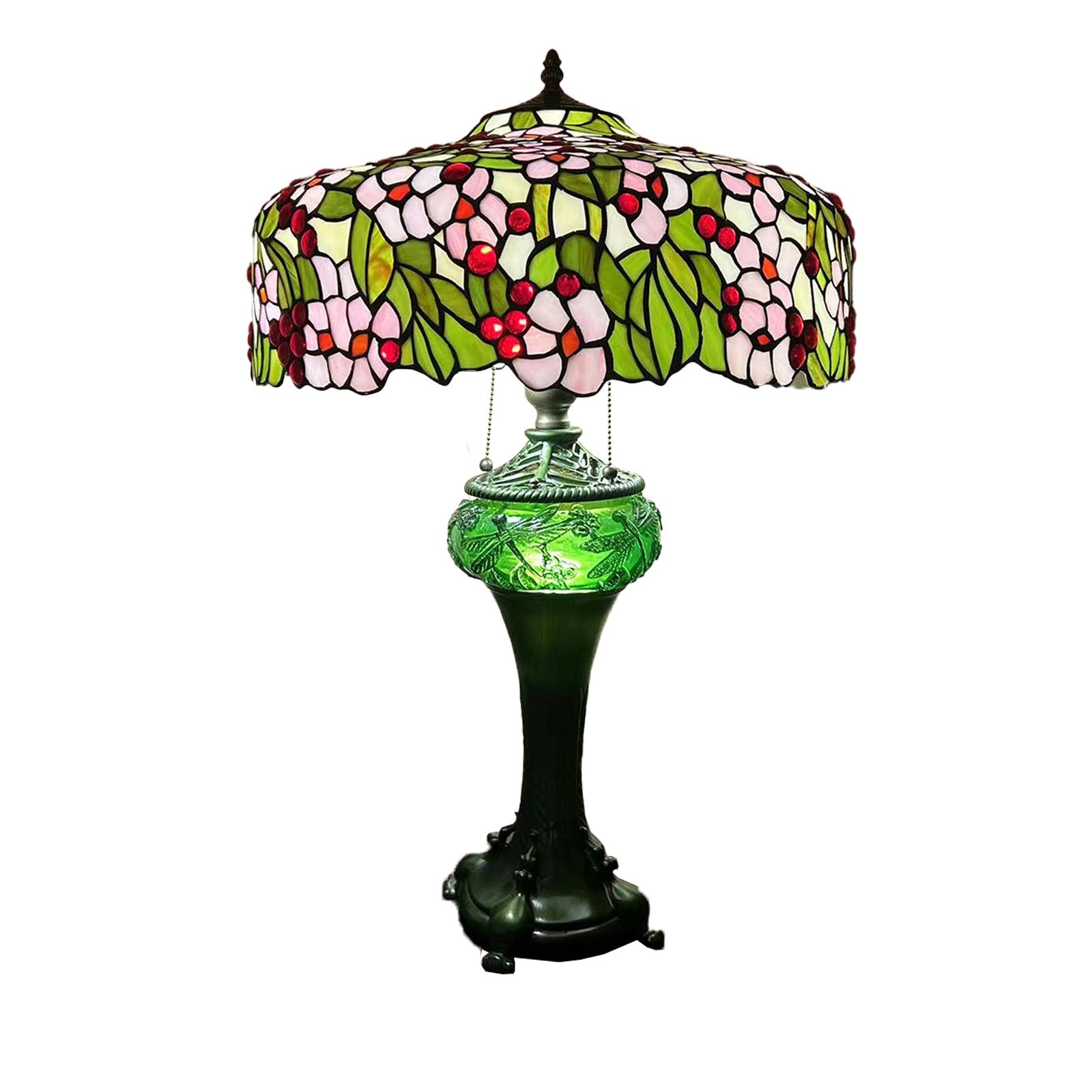 Traditional Tiffany Dome Resin Glass 3-Light Table Lamp For Living Room