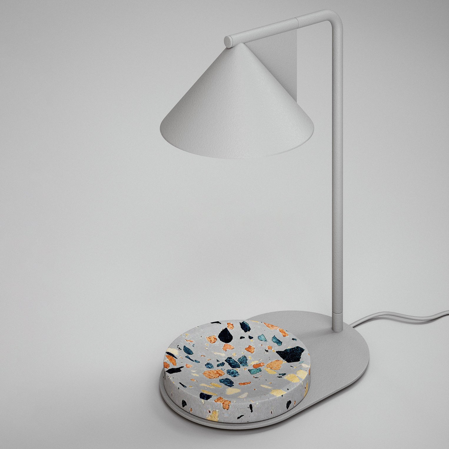 Contemporary Nordic Iron Tapered Shade Terrazzo 1-Light Melting Wax Table Lamp For Living Room