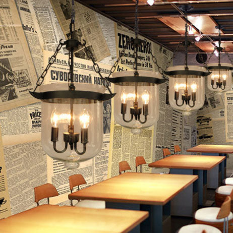 Rustic Glass & Iron 3-Light Chandelier