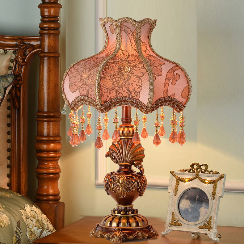 Traditional European Resin Polyester Fabric 1-Light Table Lamp For Bedroom