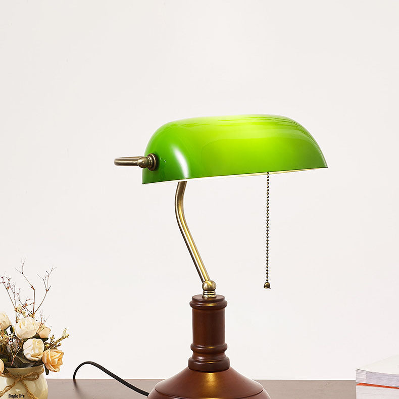 Vintage Wood & Glass Bank Table Lamp