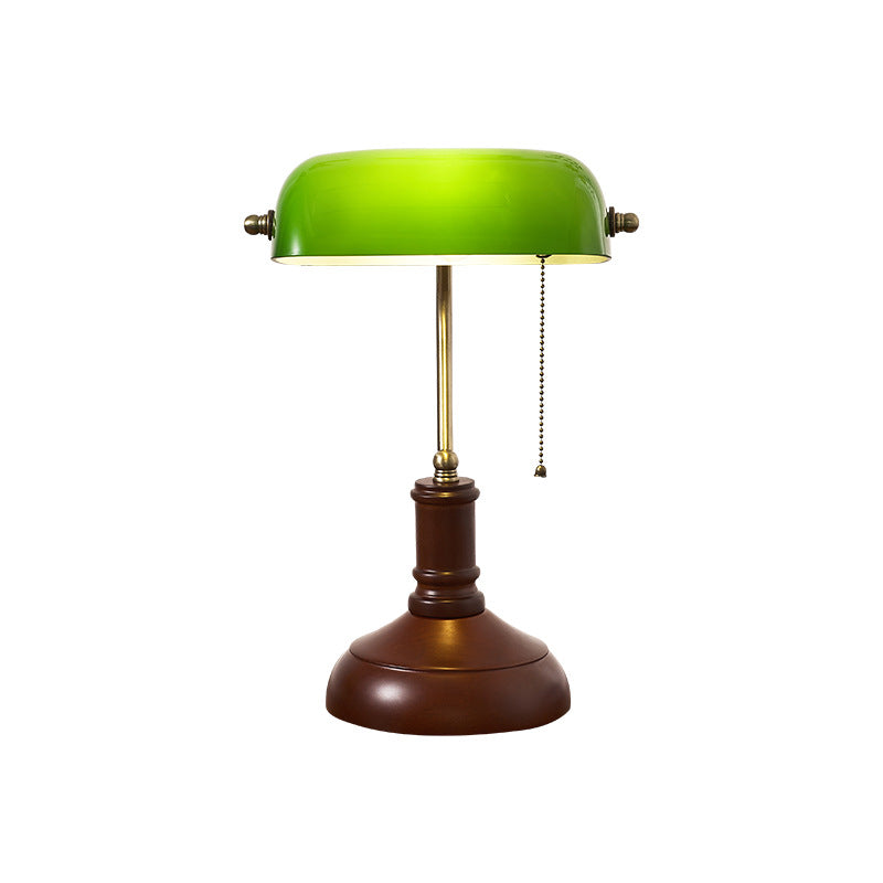 Vintage Wood & Glass Bank Table Lamp