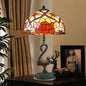 Traditional European Stained Glass Swan Base Copper 2-Light Table Lamp for Bedroom Home Office