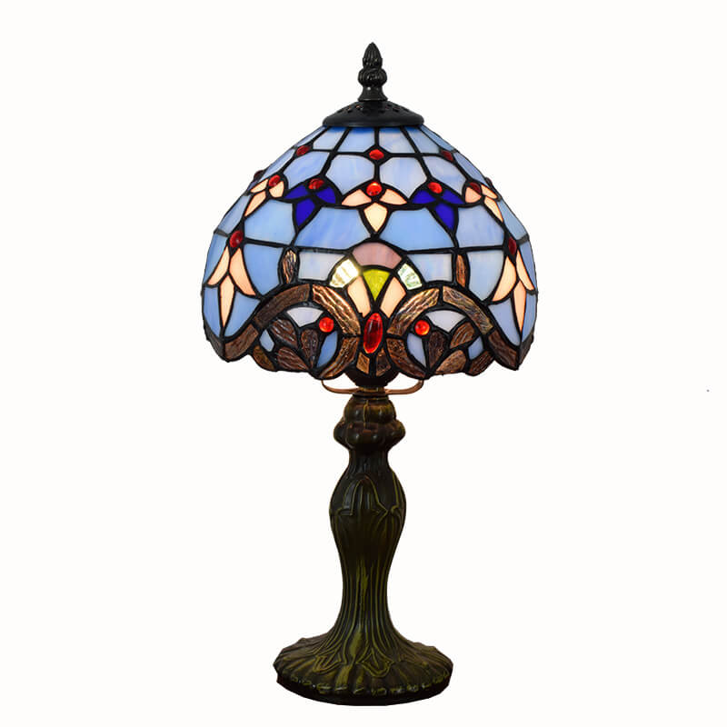 European Style Tiffany Blue Baroque Stained Glass Round 1-Light Table Lamp