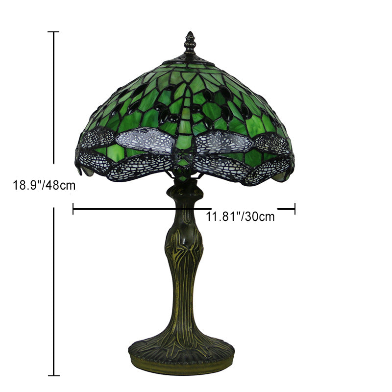 Traditional Tiffany Dragonfly Stained Glass Alloy Base 1-Light Table Lamp For Home Office