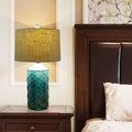 Traditional Vintage Cylinder Stripe Base Ceramic Fabric 1-Light Table Lamp For Bedroom