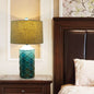 Traditional Vintage Cylinder Stripe Base Ceramic Fabric 1-Light Table Lamp For Bedroom