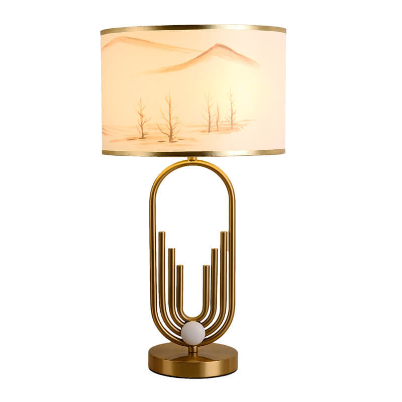 European Fabric Metal Ring Base 1-Light Table Lamp