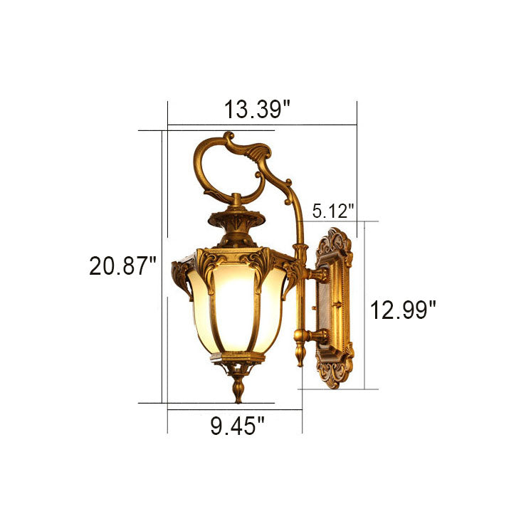 European Retro Aluminum Glass Carved Lantern 1-Light Outdoor Waterproof Wall Sconce Lamp
