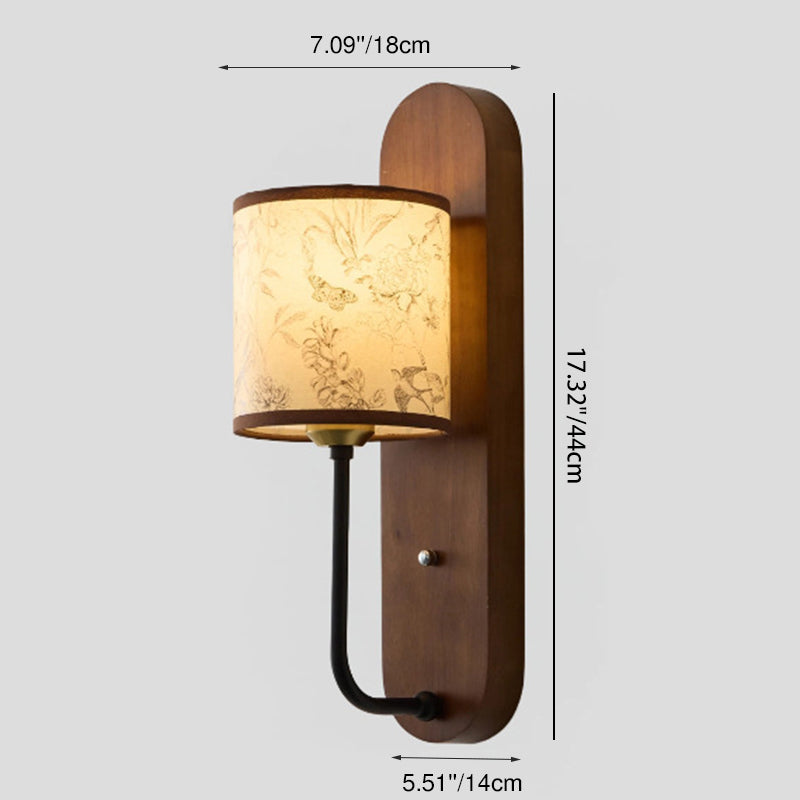 Retro Rubberwood 1-Light Wall Sconce Lamp