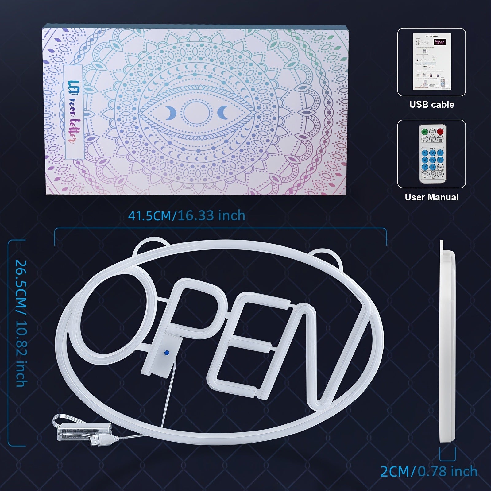 Modern Art Deco Waterproof PS OPEN LED Outdoor Hanging Neon Wall Sconce Lamp For Dining Room