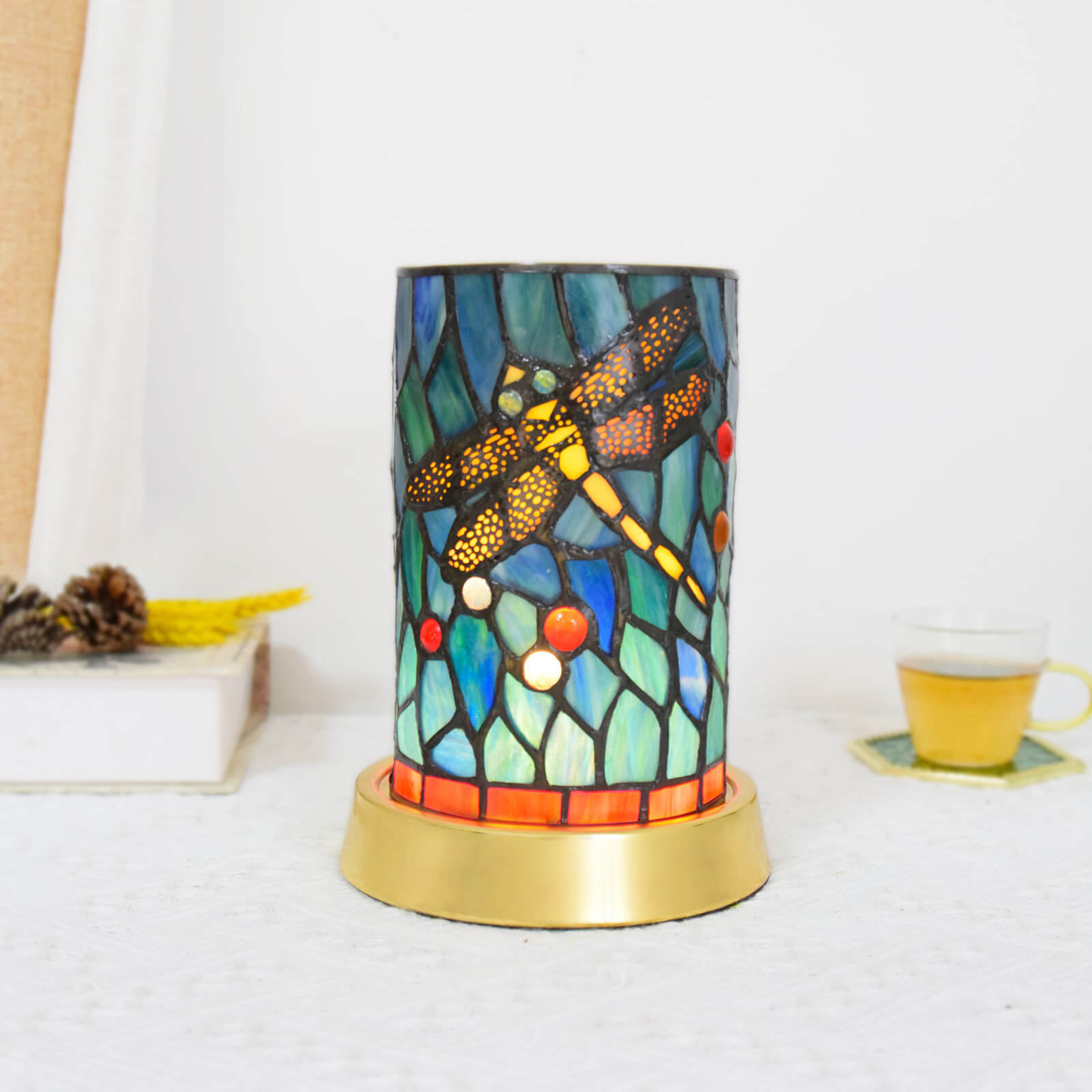 European Style Tiffany Stained Glass Iron USB LED Table Lamp