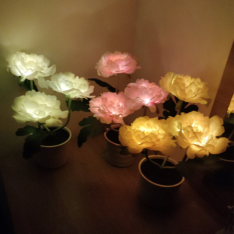 Outdoor Solar Simulation Peony Flower Bonsai Decoration LED Table Lamp