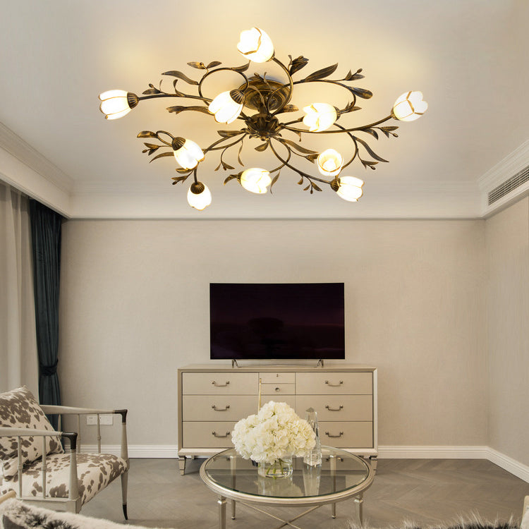 French Flower Semi-Flush Ceiling Light