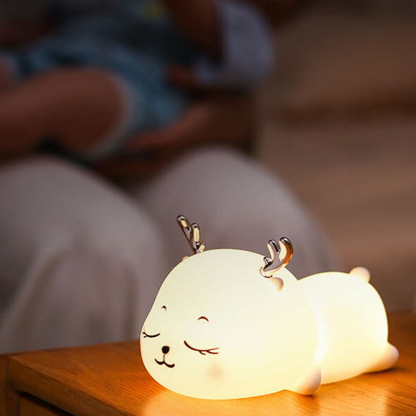 Cartoon Silicone Cute Deer LED Rechargeable Seven Color Lights Night Light Table Lamp