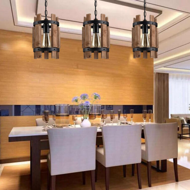 Rustic Wooden Round 1-Light Pendant Light