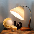 French Vintage Pleated Solid Wood Base Curved Arm 1-Light Table Lamp