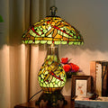 European Tiffany Green Dragonfly Oval Base 3-Light Table Lamp