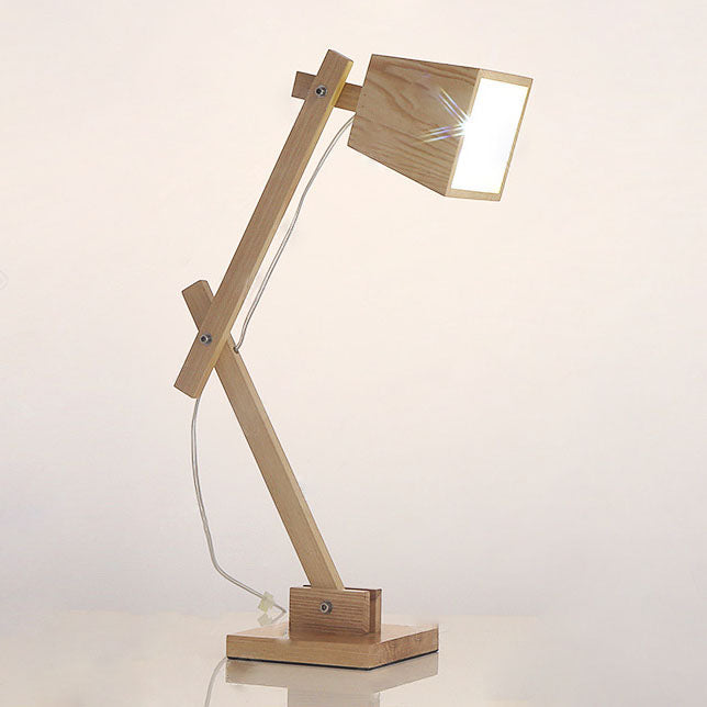 Traditional Japanese Solid Wood Trapezoidal Adjustable 1-Light Table Lamp For Study