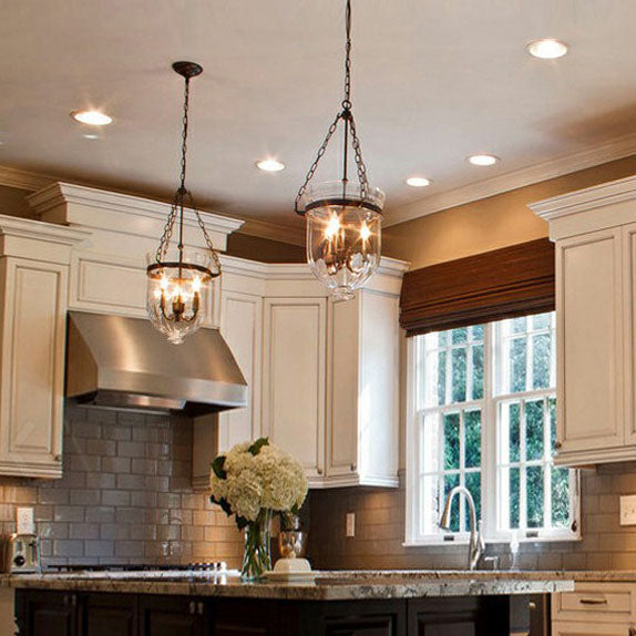 Rustic Glass & Iron 3-Light Chandelier