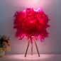 Modern Art Deco Feather Wood Cylinder Triangle Base 1-Light Table Lamp For Bedside