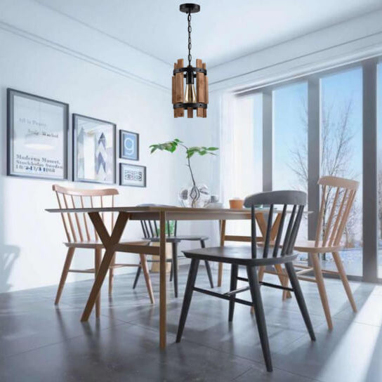 Rustic Wooden Round 1-Light Pendant Light