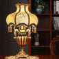 Traditional European Vintage Fabric Beaded Curtain Resin Base Palace 1-Light Table Lamp For Study
