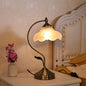 Traditional Vintage Frosted Floral Glass Shade Metal Base 1-Light Table Lamp for Living Room