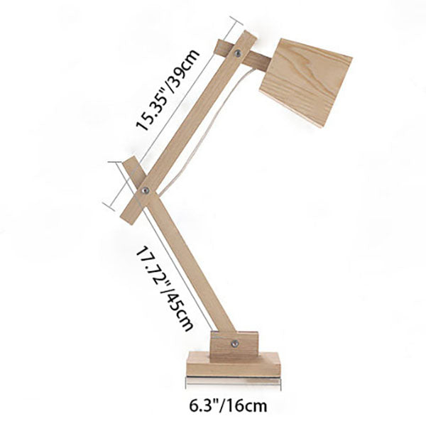 Traditional Japanese Solid Wood Trapezoidal Adjustable 1-Light Table Lamp For Study