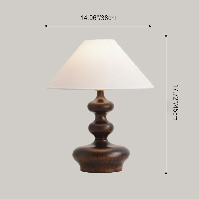 Contemporary Retro Ash Wood Linen Trapezoid Round 1-Light Table Lamp For Bedroom