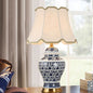 Traditional Chinese Vase Base Trapezoidal Ceramic Fabric 1-Light Table Lamp For Bedroom