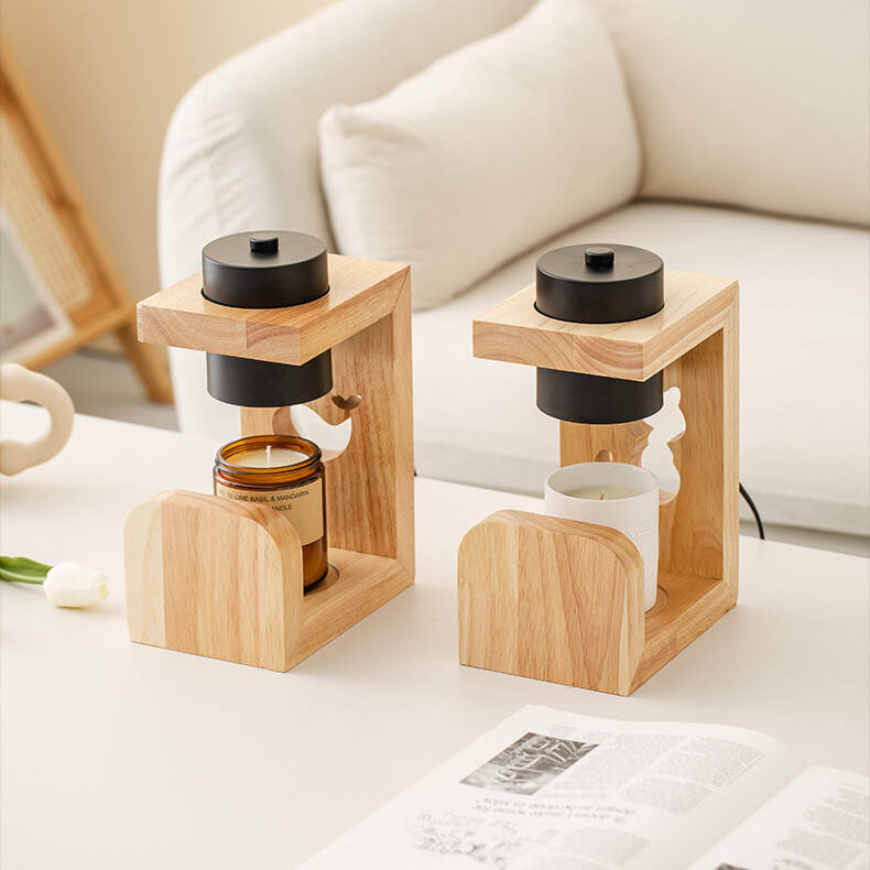 Japanese Creative Iron Cat Whale Hollow Wood Base 1-Light Melting Wax Table Lamp