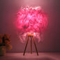 Modern Art Deco Feather Wood Cylinder Triangle Base 1-Light Table Lamp For Bedside